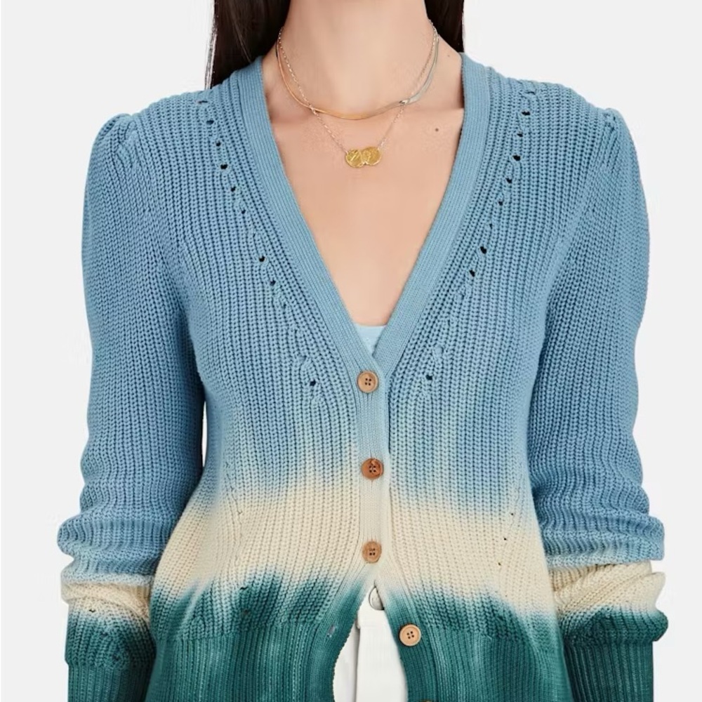 Veronica Beard Blue to Teal Ombre Knit Button Cardigan